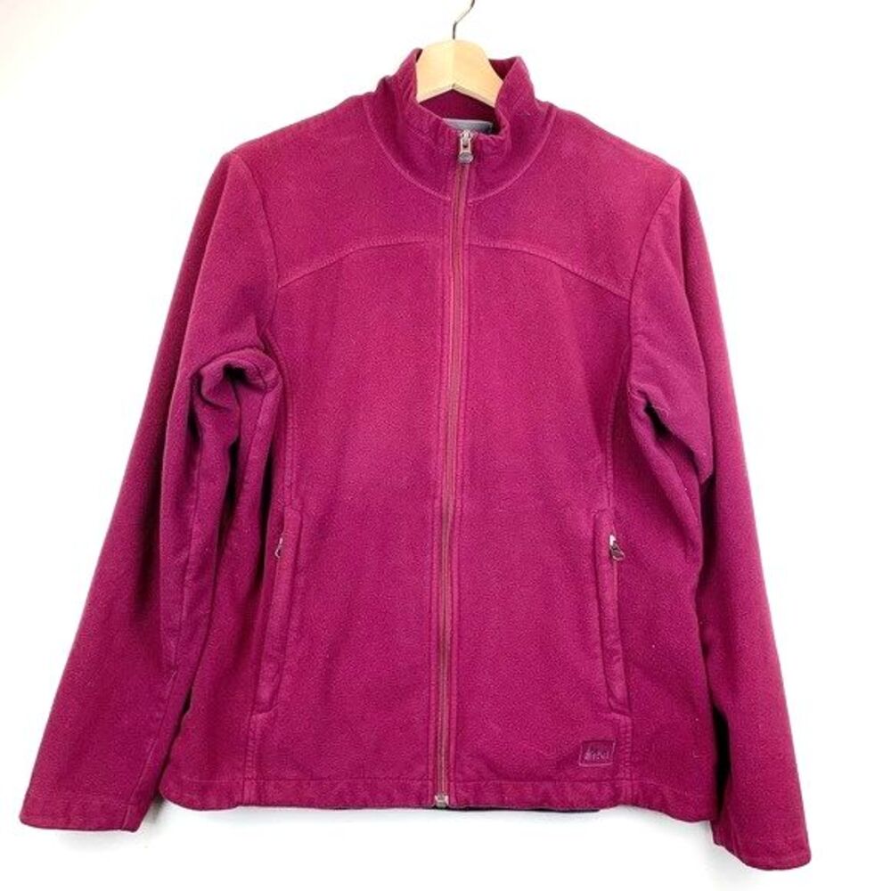REI Women's Burgundy Fleece Full Zip Jacket Pockets Size Large